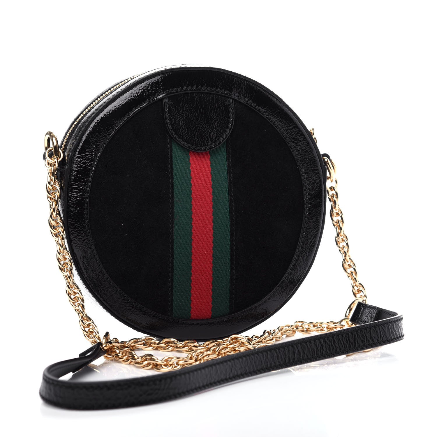 Gucci Suede Patent Web Mini Ophidia Round Shoulder Bag Black 3 of 10