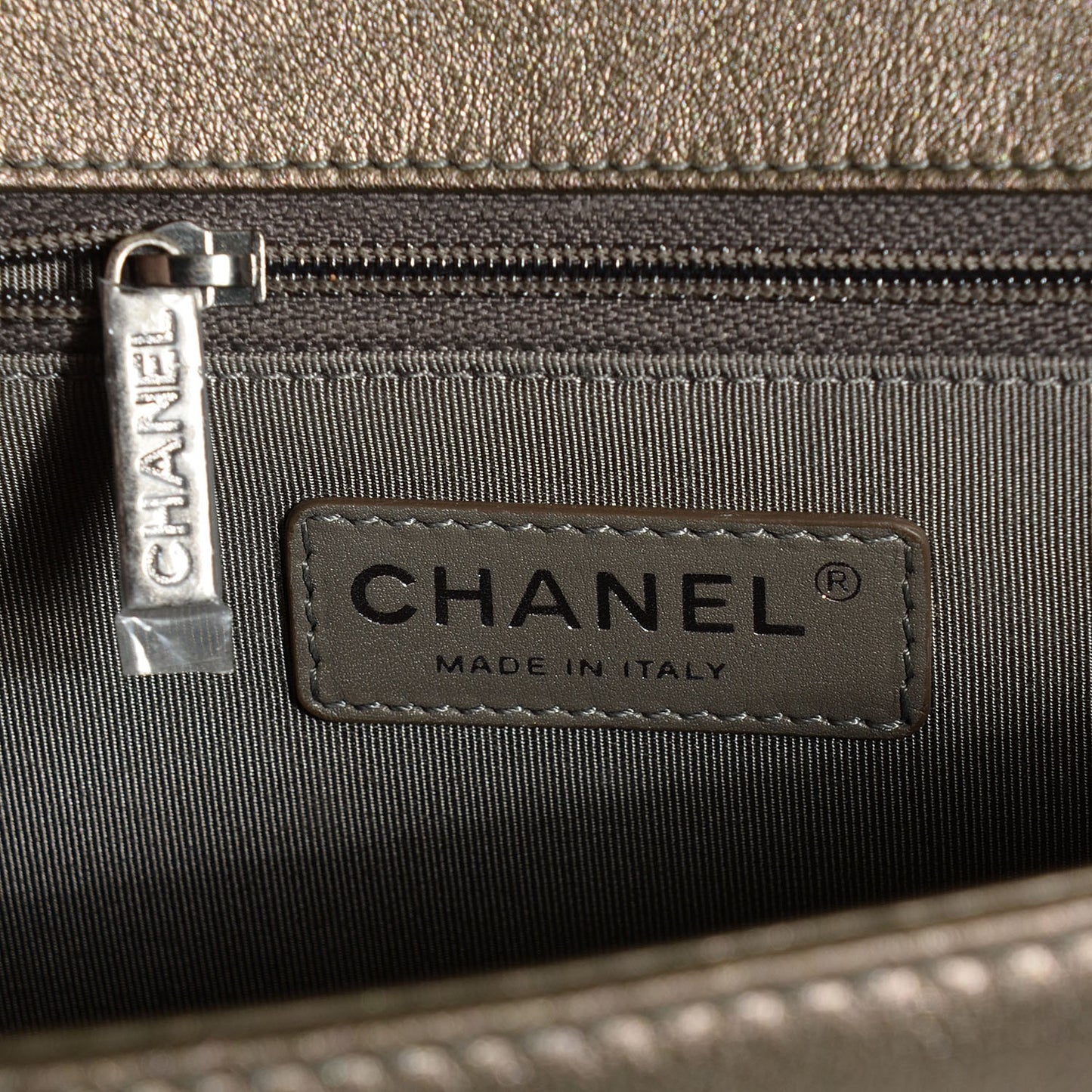 Metallic Lambskin Perforated New Medium Boy Flap Silver
