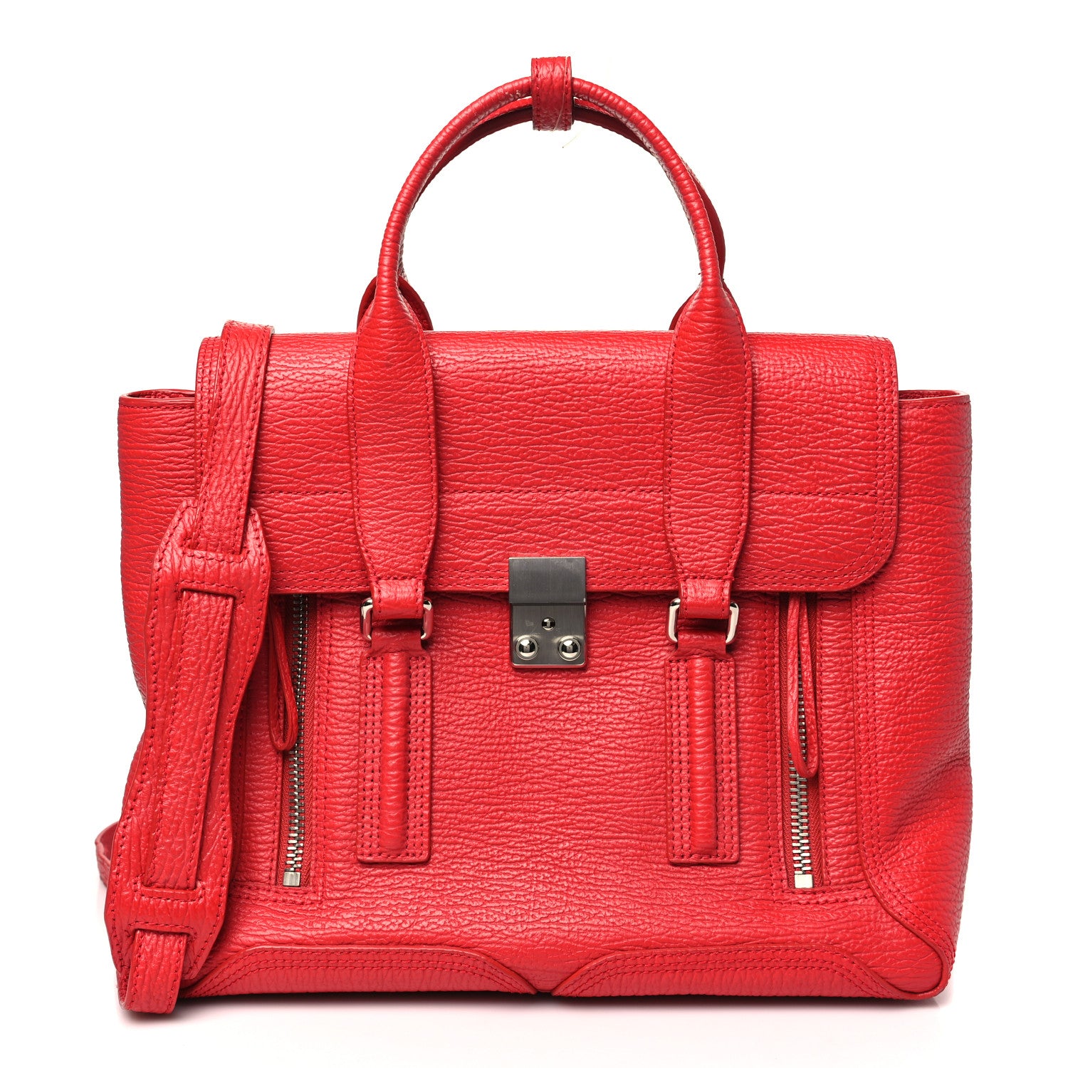 3.1 Phillip Lim Textured Calfskin Medium Pashli Satchel Red 1 of 11