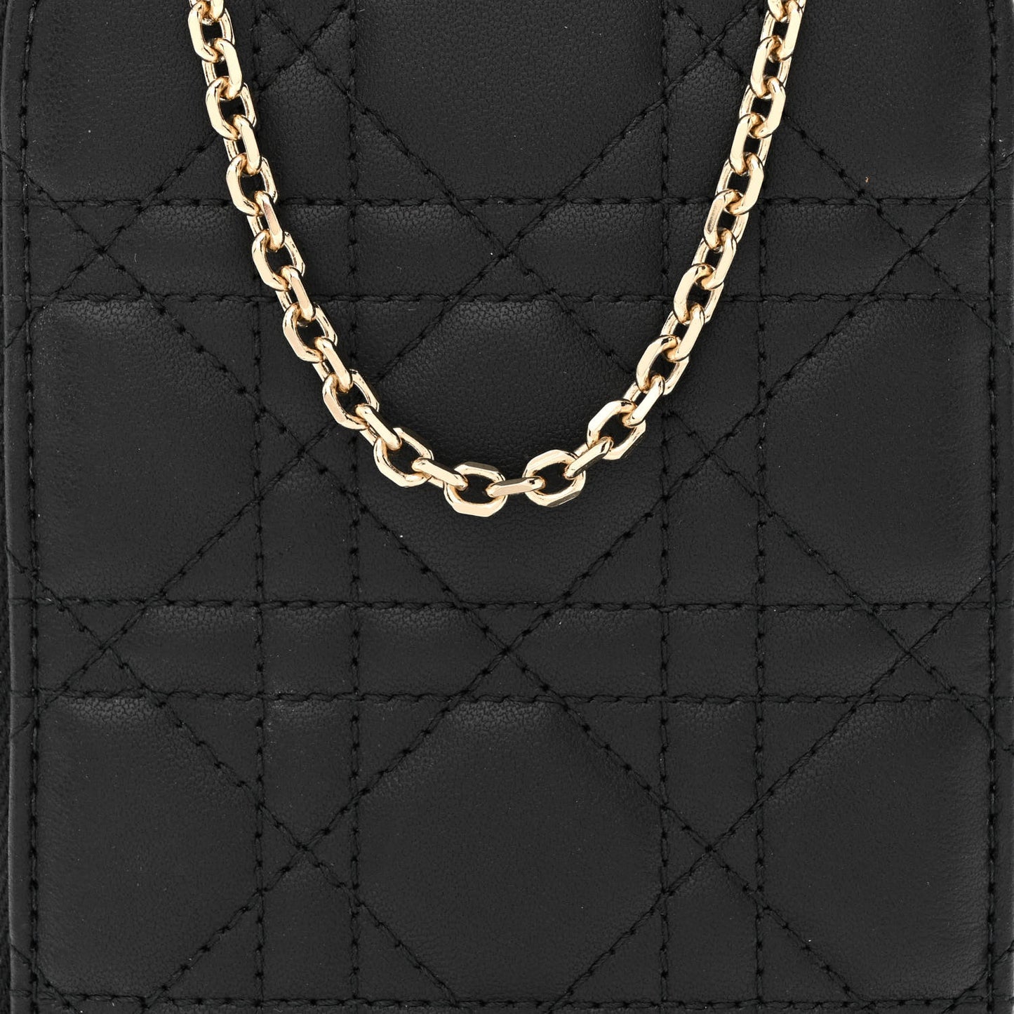 Lambskin Cannage Lady Dior Phone Holder Black