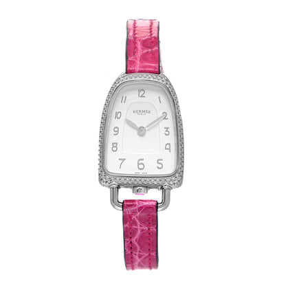 Hermes Stainless Steel Alligator Diamond Bezel 20mm Galop D'Hermes Quartz Watch Framboise 1 of 5