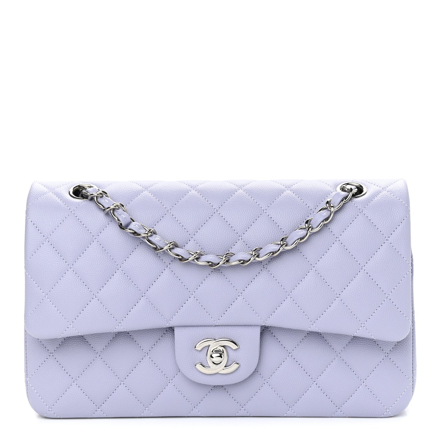 Caviar Quilted Medium Double Flap Light Purple