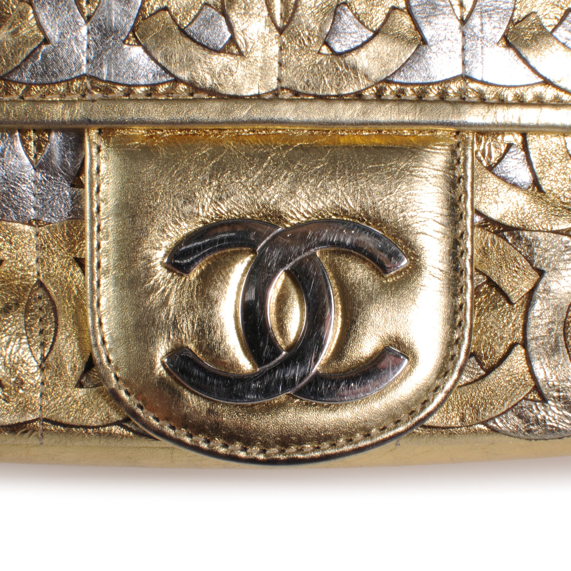 Chanel Calfskin Crackled CC Mix Flap Gold Silver 5 of 8