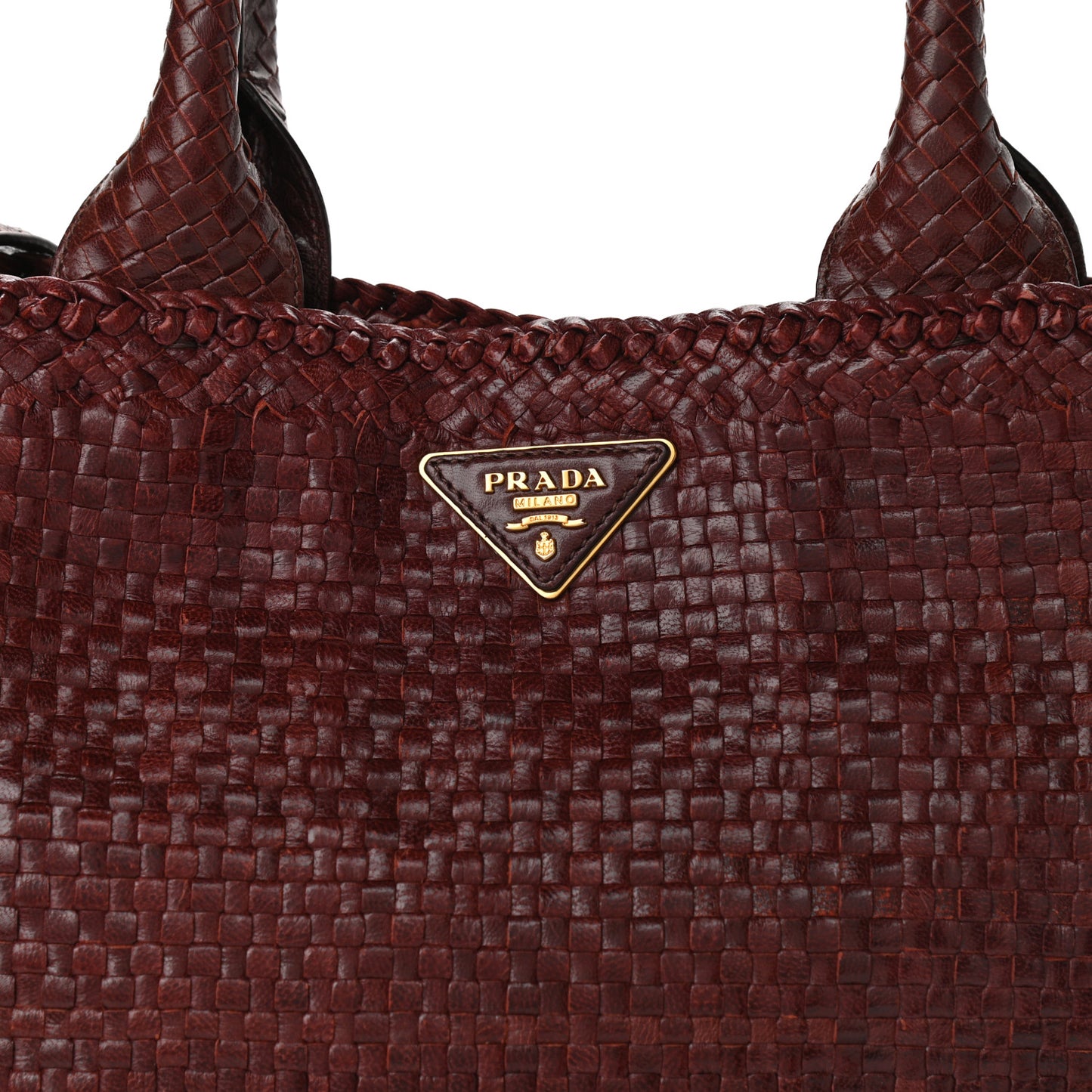 Goatskin Woven Small Tote Burgundy