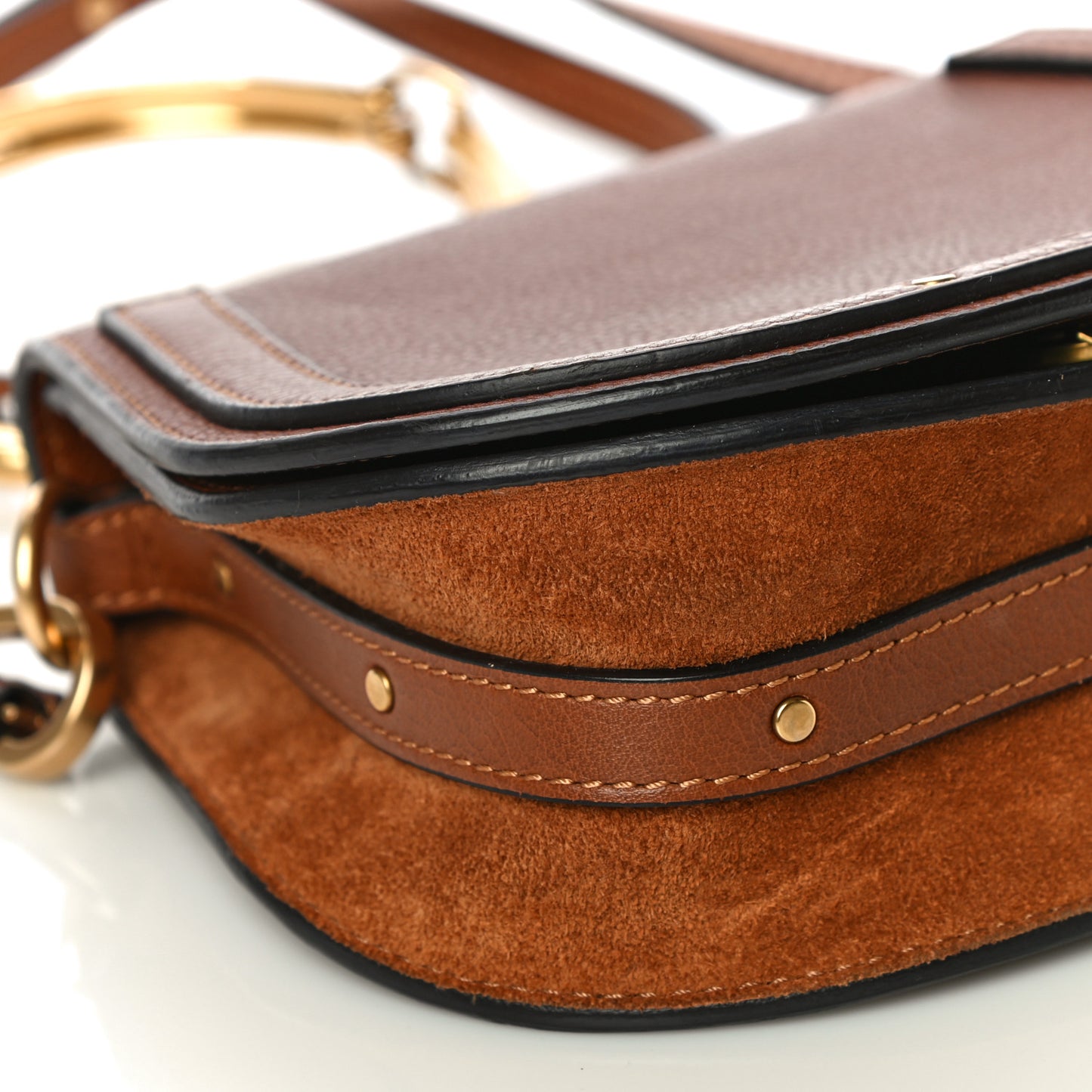 Calfskin Suede Small Nile Bracelet Bag Caramel