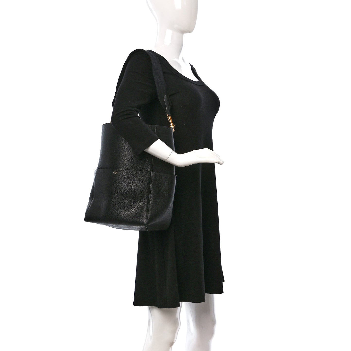 Soft Grained Calfskin Sangle Bucket Bag Black