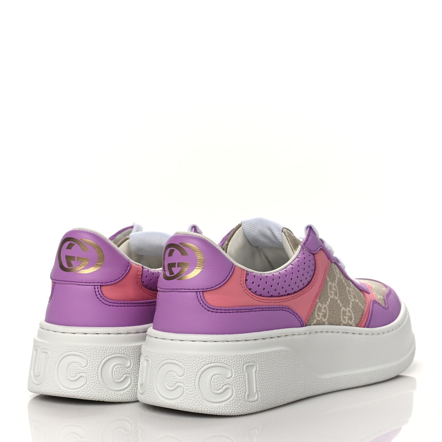 Calfskin GG Supreme Monogram Perforated Womens Platform 55mm Sneakers 39.5 Wild Cherry Beige Mystic White Bright Purple