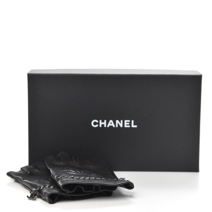 Chanel Lambskin Chain CC Fingerless Gloves 7.5 Black White Pink 6 of 6