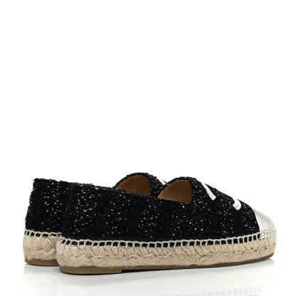Chanel Metallic Lambskin Tweed CC Espadrilles 35 Black Silver 4 of 11