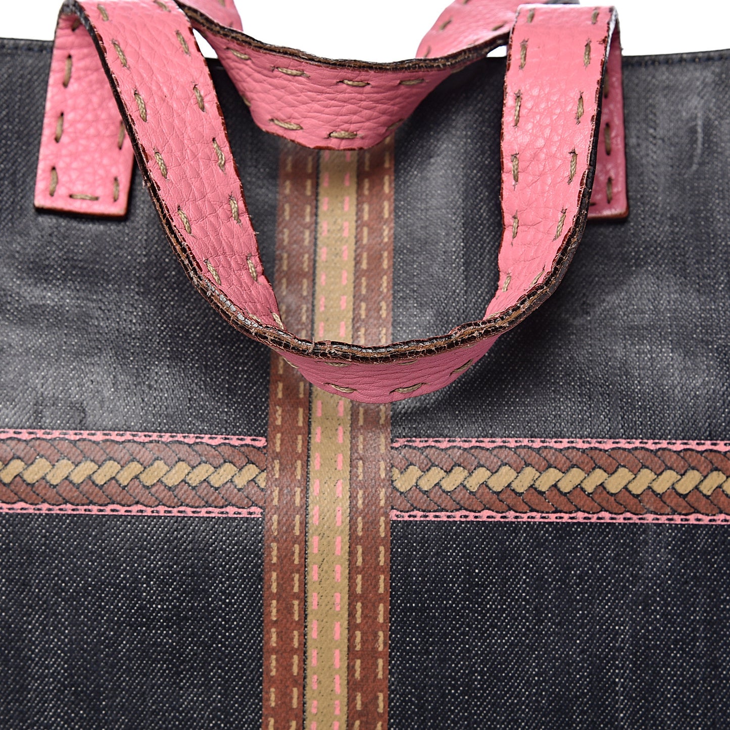 Coated Canvas Calfskin Romano Selleria Borghese Print Special Shopping Tote Blue Rosa