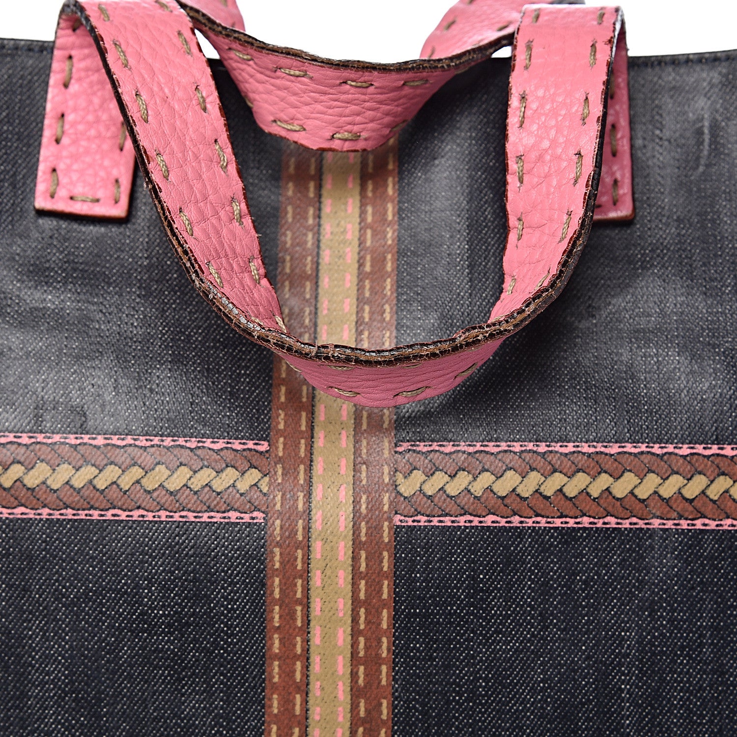 Fendi Coated Canvas Calfskin Romano Selleria Borghese Print Special Shopping Tote Blue Rosa 8 of 22