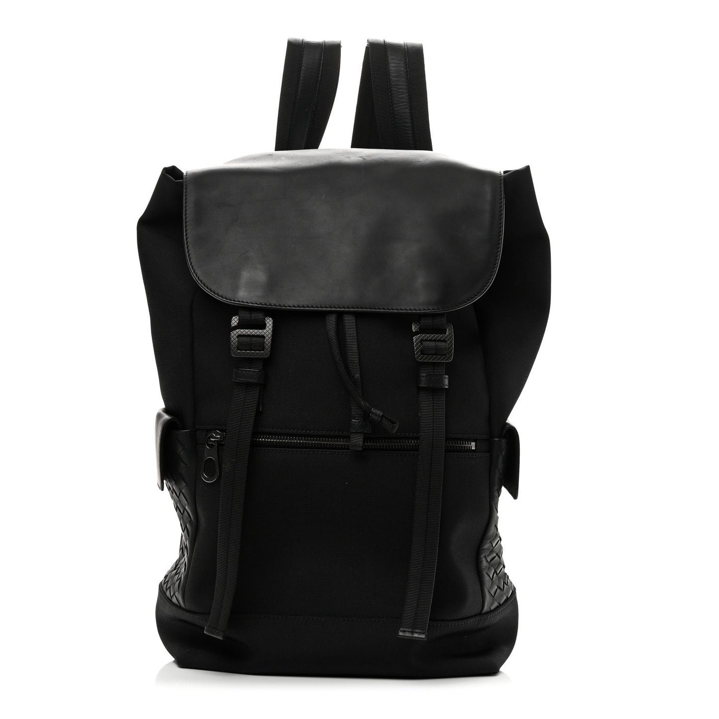 Canvas Calfskin Intrecciato Sassolungo Backpack Black