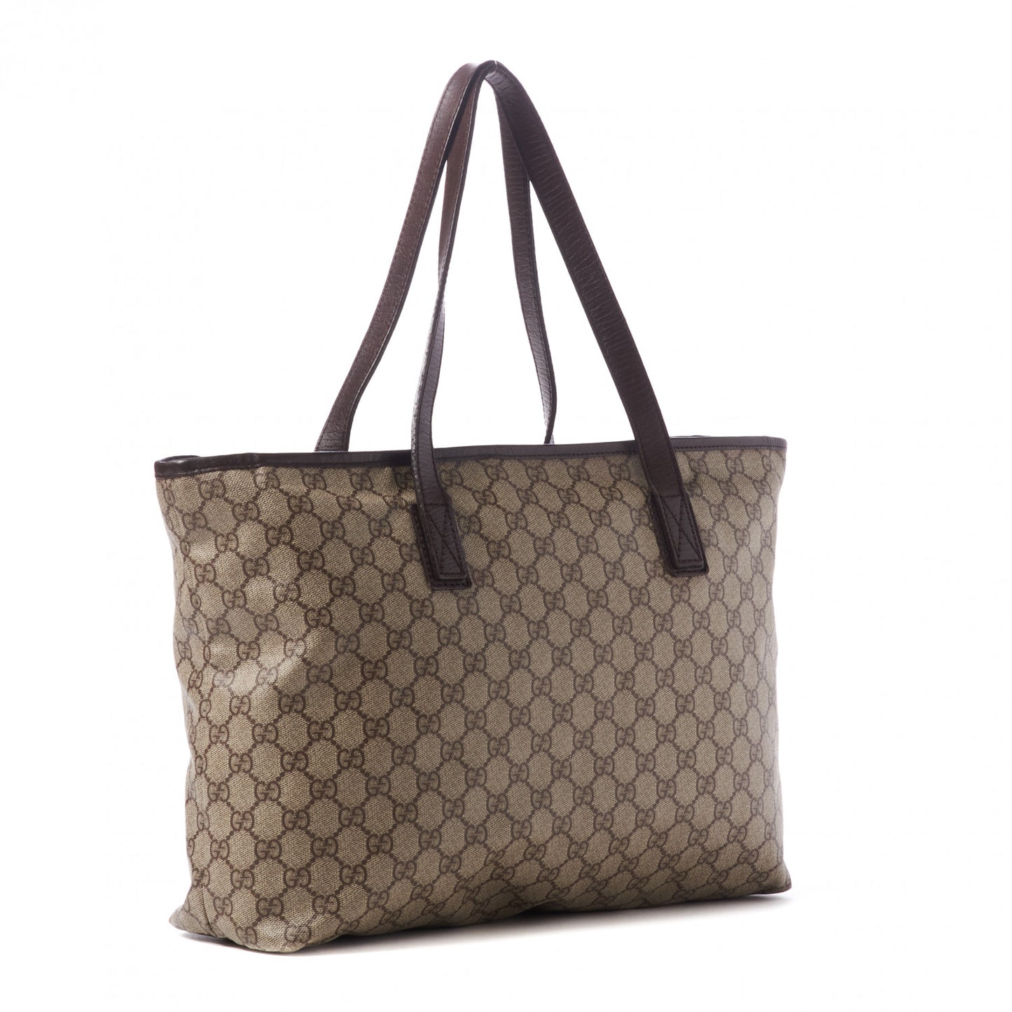 GG Supreme Monogram Medium Zippered Shopping Tote Dark Brown