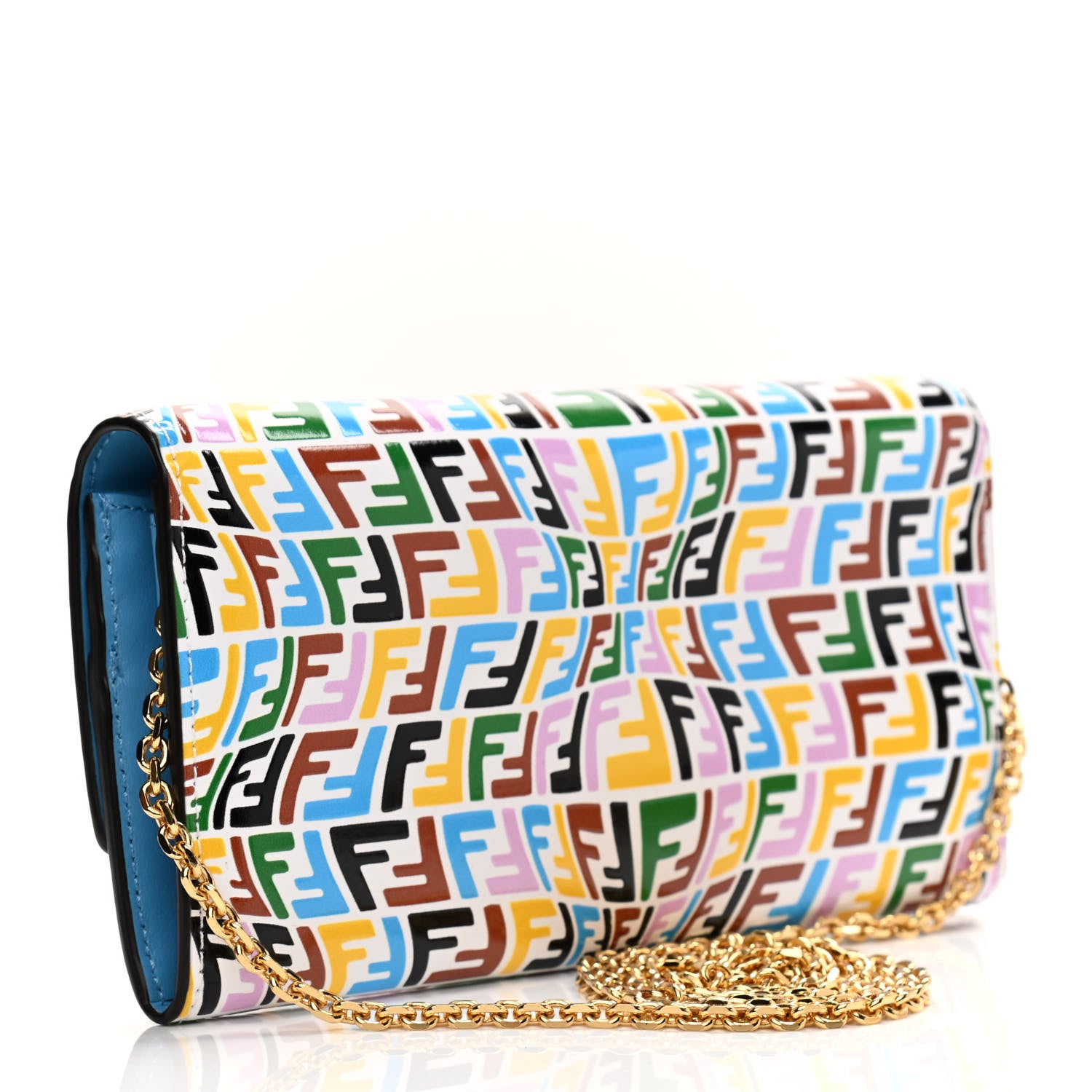 Fendi X SARAH COLEMAN Vitello Liberty Ceylon Micro FF Fish Eye Embossed Continental Envelope Wallet On Chain Multicolor Cyber Blue 3 of 11