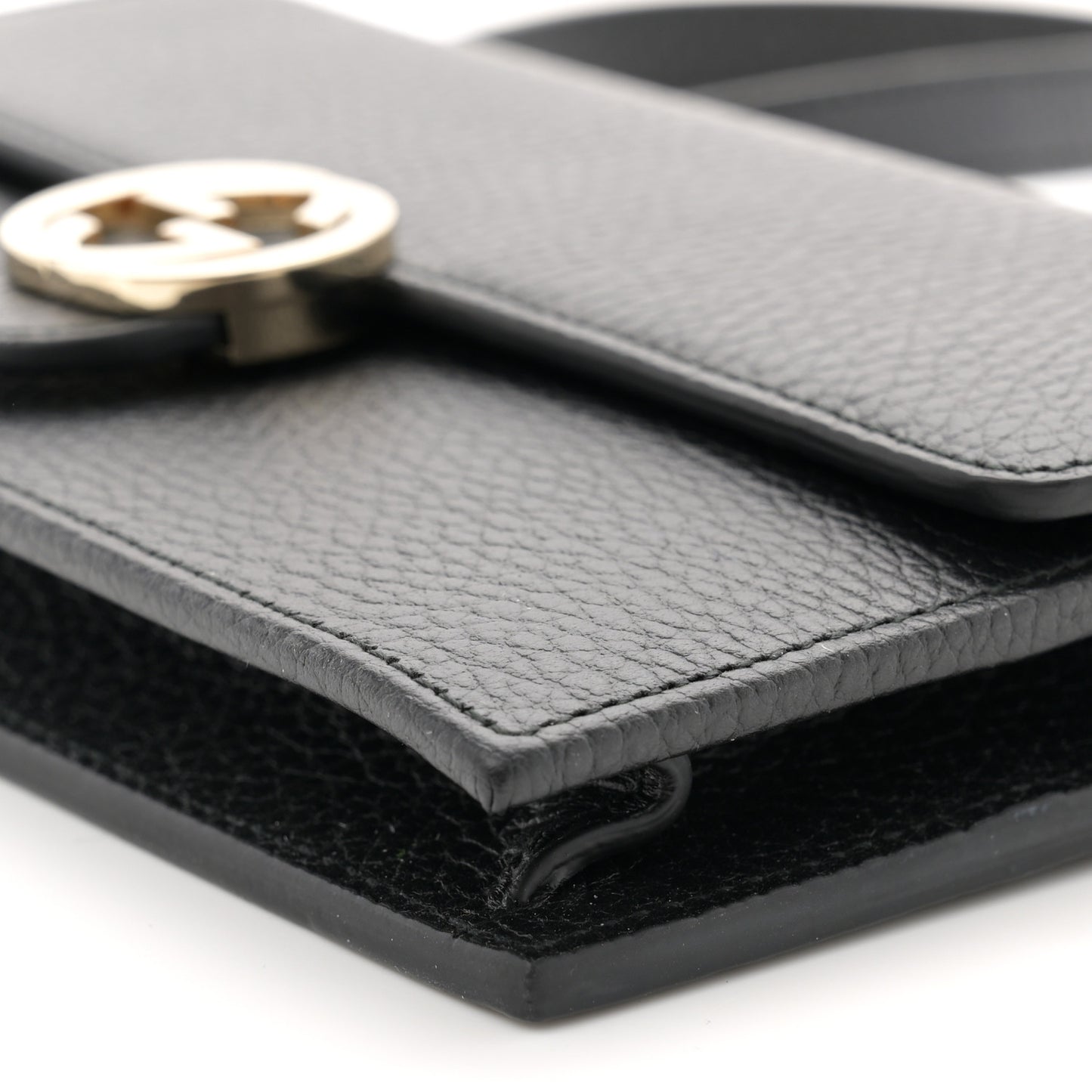 Dollar Calfskin Interlocking G Chain Wallet Black