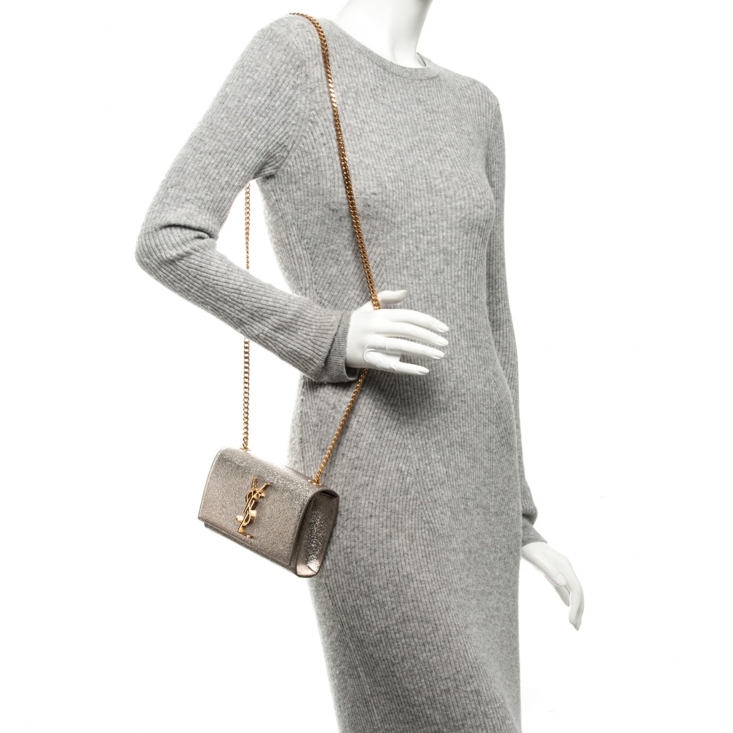 Metallic Calfskin Small Classic Monogram Kate Satchel Pale Gold