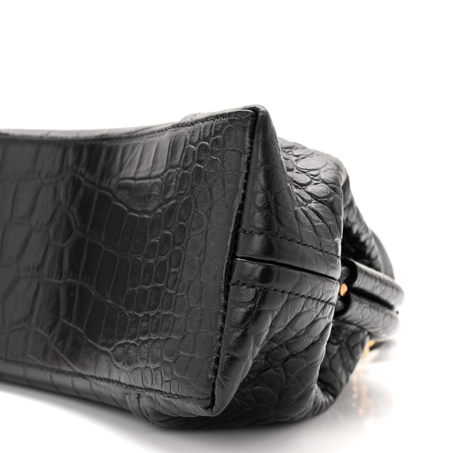 Extra Supple Calfskin Crocodile Embossed Small Editor Bag Black