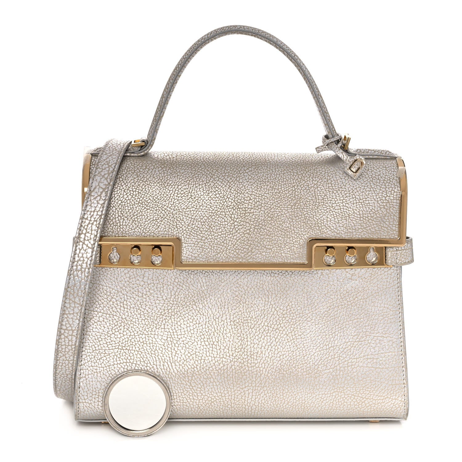 Delvaux Metallic Crispy Calfskin MM Metal Frame Tempete Satchel Antique Silver 1 of 13