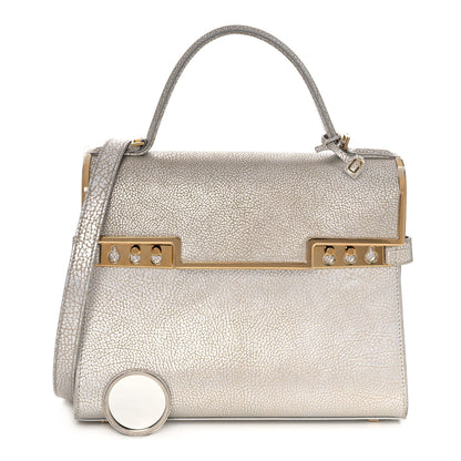 Delvaux Metallic Crispy Calfskin MM Metal Frame Tempete Satchel Antique Silver 1 of 13