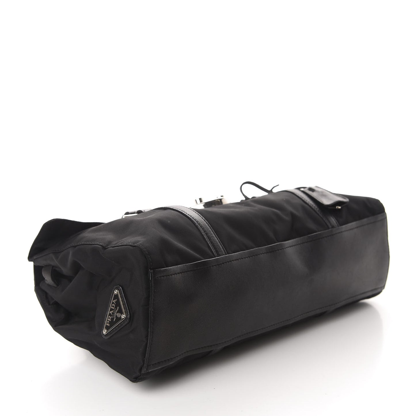 Tessuto Nylon Vitello Foldover Pushlock Satchel Black
