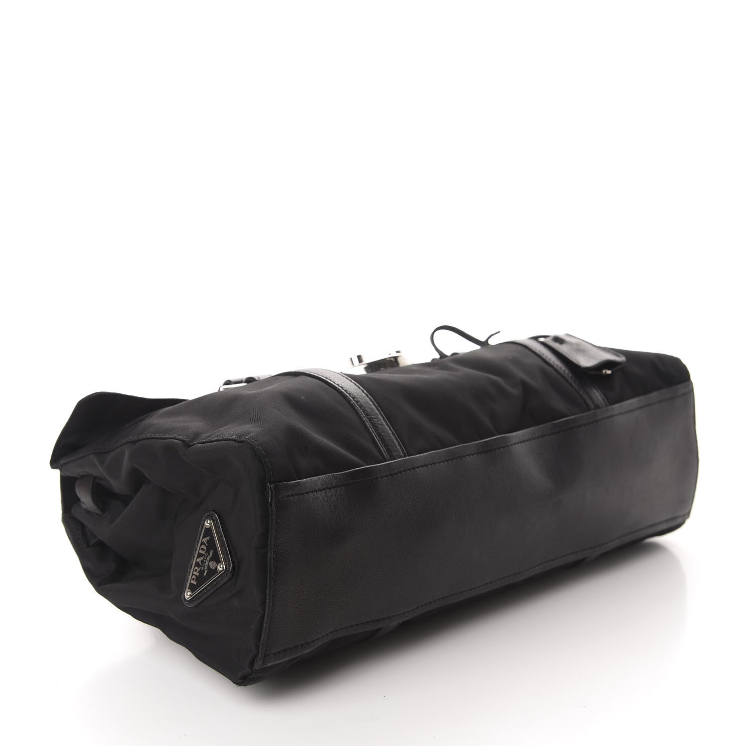 Prada Tessuto Nylon Vitello Foldover Pushlock Satchel Black 4 of 11