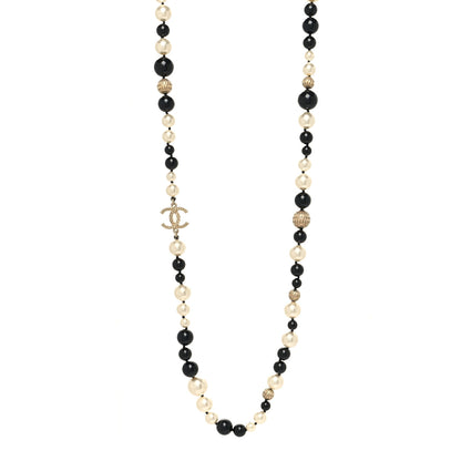 Chanel Metal Pearl Beaded Textured CC Long Necklace Gold Black Gold Black White 1 of 5