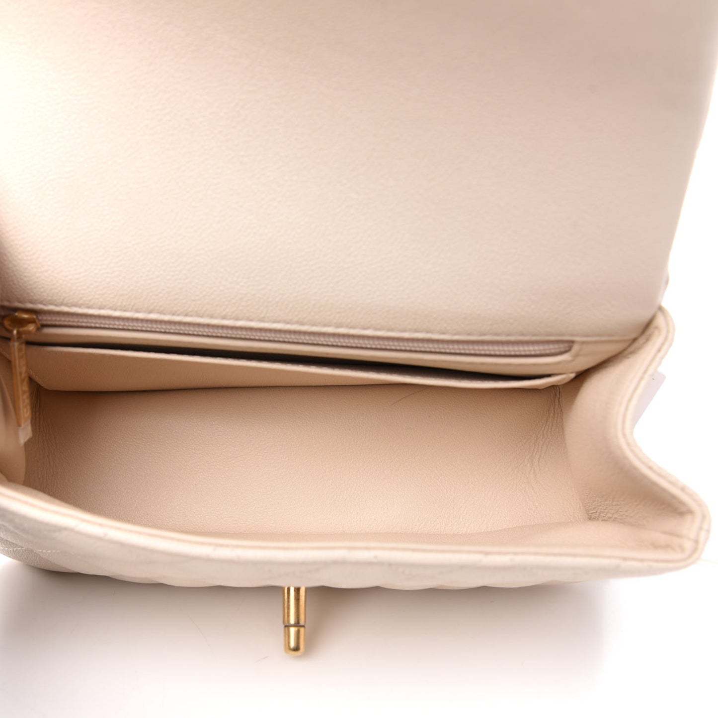 Caviar Quilted Mini Top Handle Rectangular Flap Beige