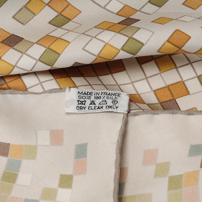 Hermes Silk Mosaique Au 24 Scarf 90 Gris Perle Tabac Blanc 4 of 6