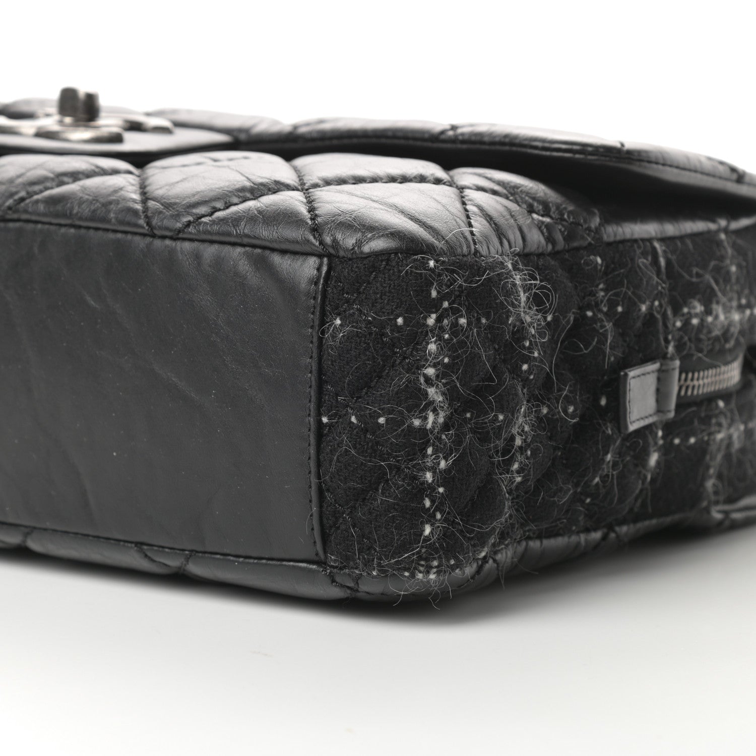 Chanel Aged Calfskin Tweed Jumbo New Portobello Flap Black 10 of 14