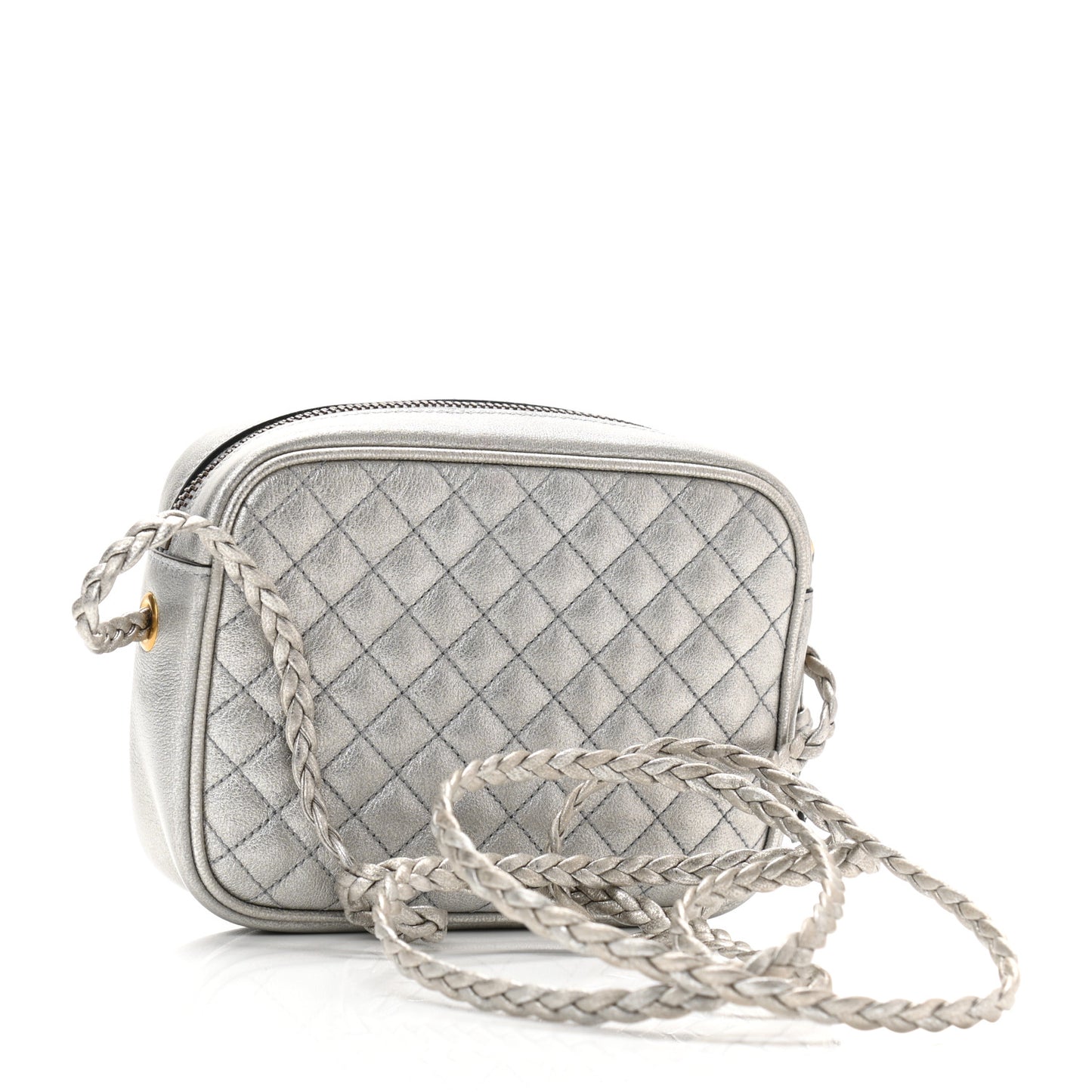 Laminated Nappa Web Trapuntata Mini GG Shoulder Bag Argento