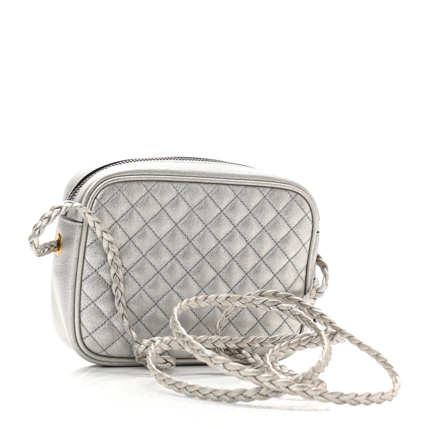 Gucci Laminated Nappa Web Trapuntata Mini GG Shoulder Bag Argento 2 of 9