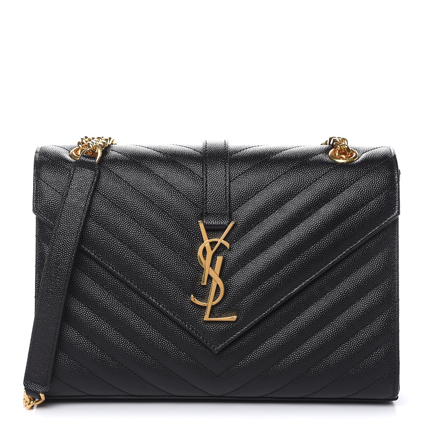 Saint Laurent Grain De Poudre Matelasse Chevron Medium Monogram Satchel Black 1 of 10