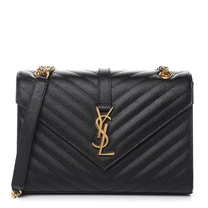 Saint Laurent Grain De Poudre Matelasse Chevron Medium Monogram Satchel Black 1 of 10