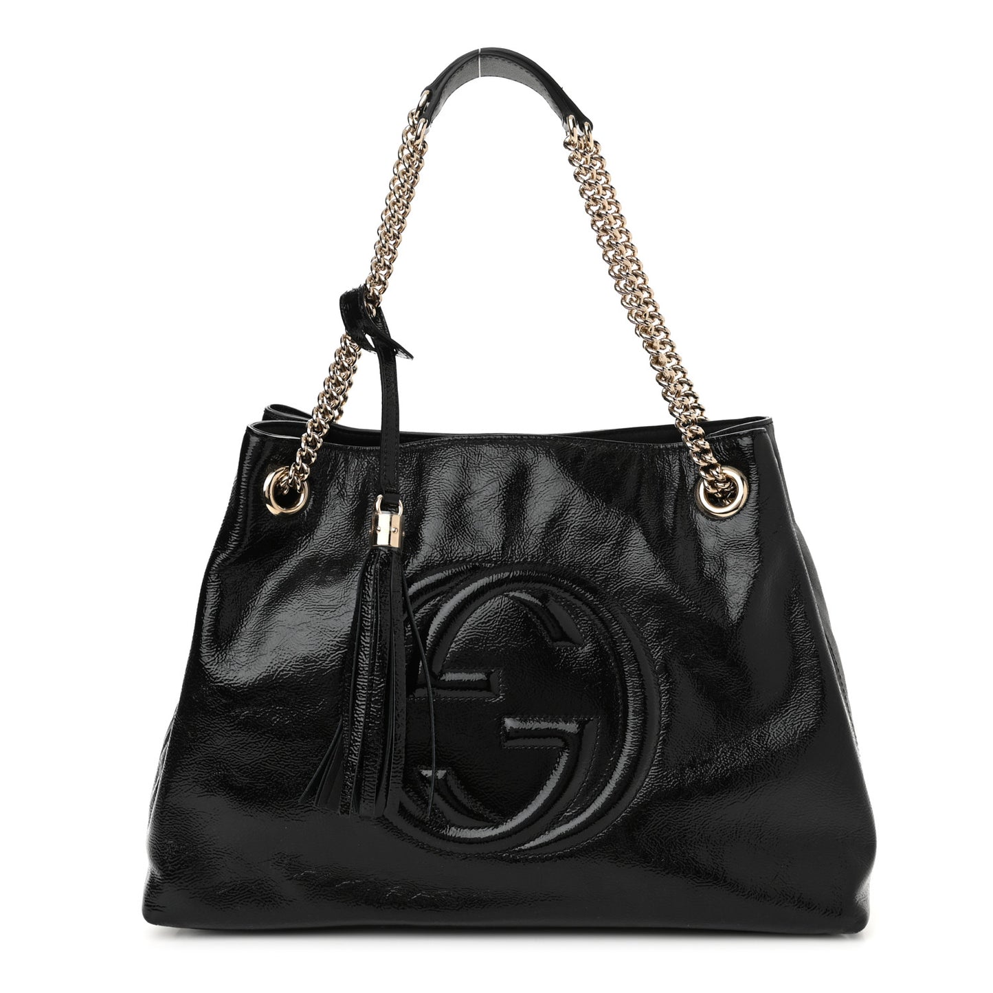 Patent Medium Soho Chain Shoulder Bag Black