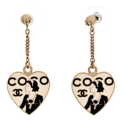 Chanel Enamel Coco Mademoiselle Heart Dangle Earrings Black Gold 1 of 4