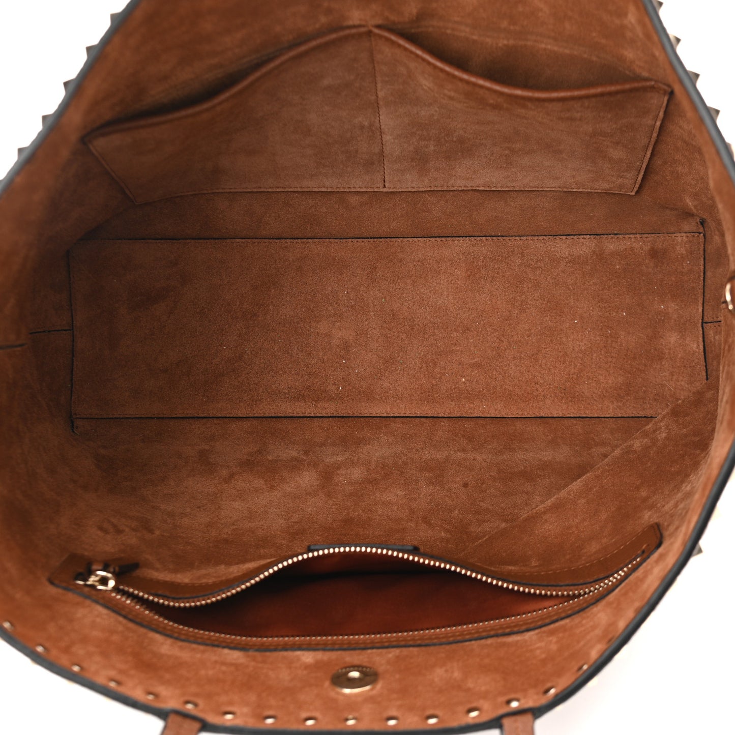 Grained Calfskin Rockstud Shoulder Tote Bright Cognac