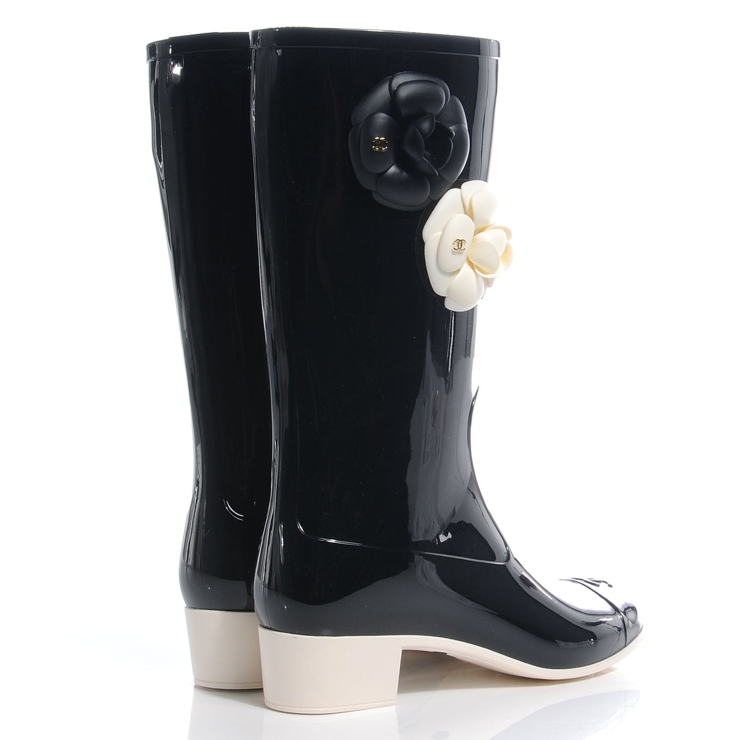 Rubber Camellia Rain Boots 39 Black