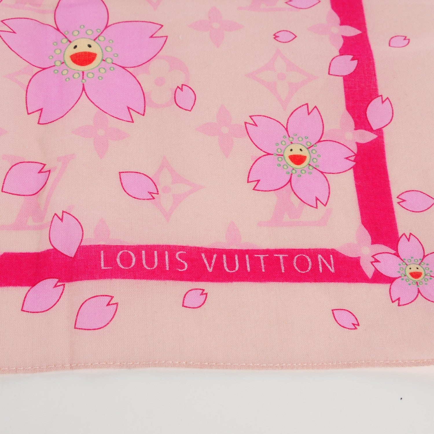 Louis Vuitton Cotton Monogram Cherry Blossom Square Scarf Pink 4 of 6