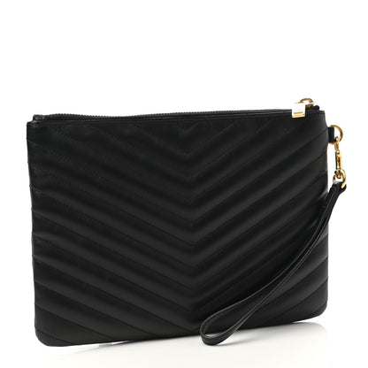 Saint Laurent Calfskin Matelasse Chevron Monogram A5 Wristlet Black 3 of 7