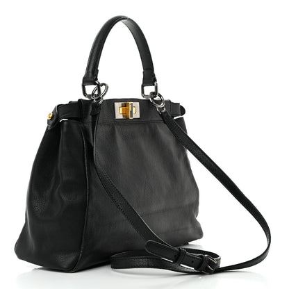 Fendi Goatskin Zucca Medium Peekaboo Iconic Satchel Black Tobacco 3 of 17