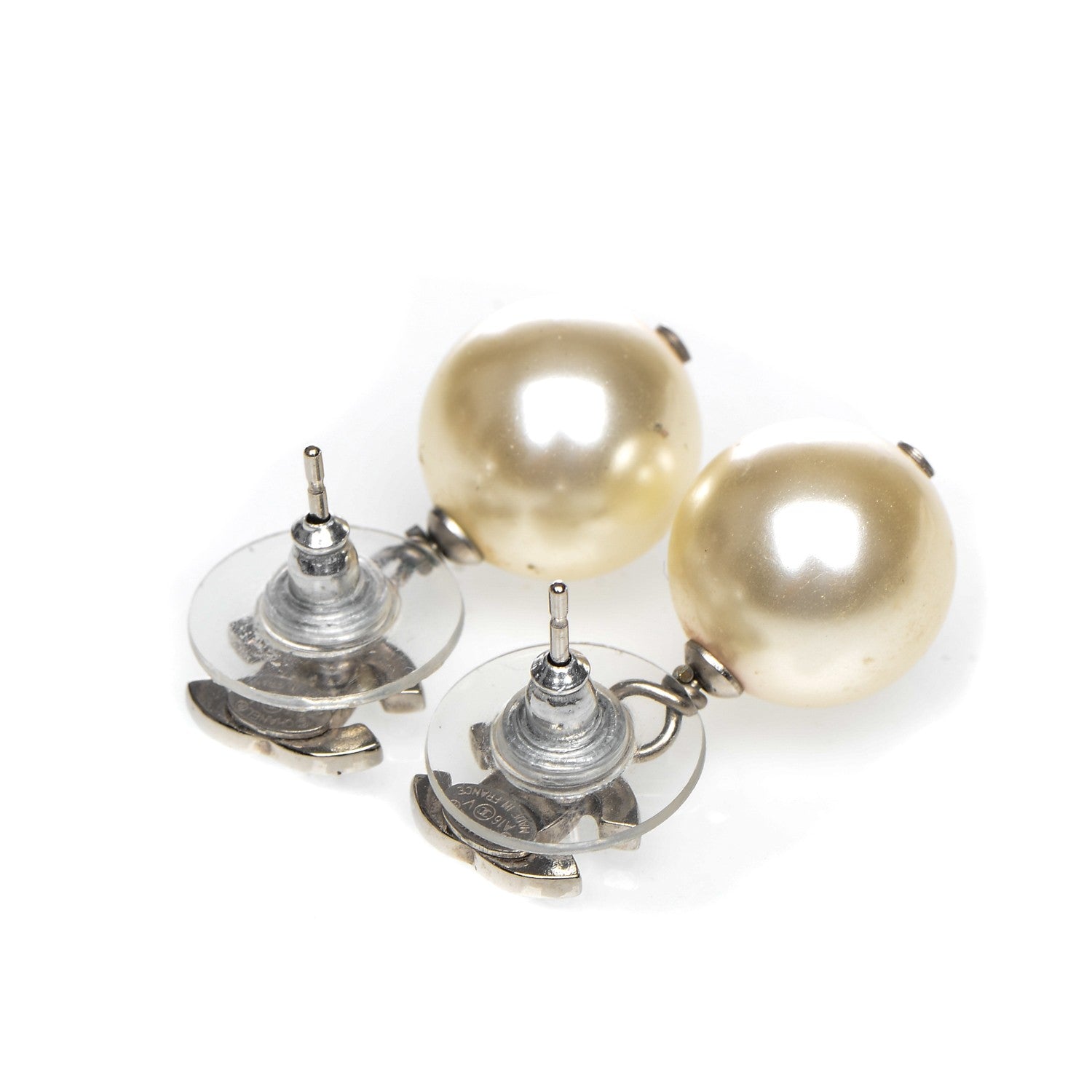 Chanel Crystal Pearl CC Drop Earrings Silver 3 of 4