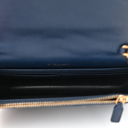 Saint Laurent Grain De Poudre Matelasse Chevron Monogram Envelope Chain Wallet Navy 4 of 7