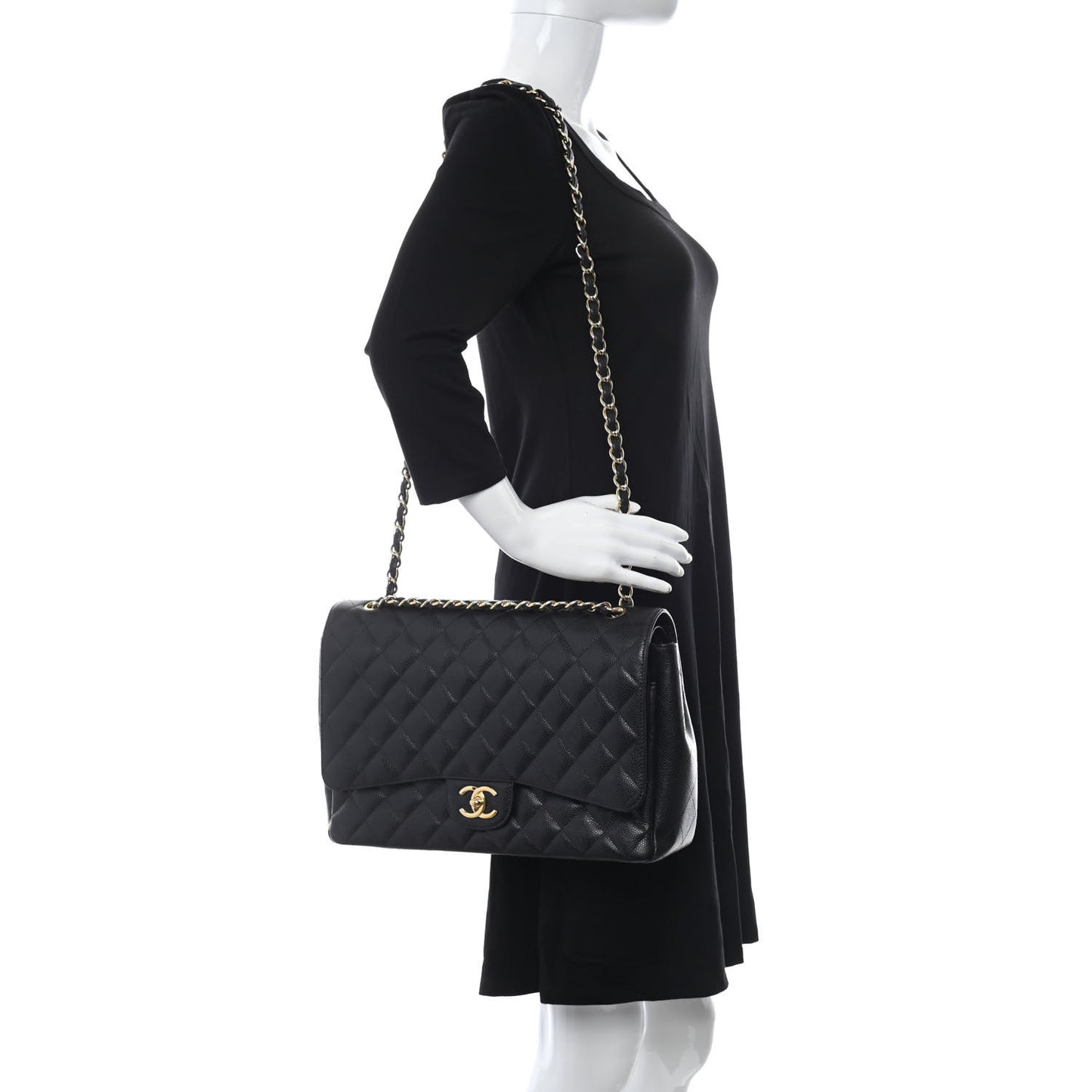Caviar Quilted Maxi Double Flap Black