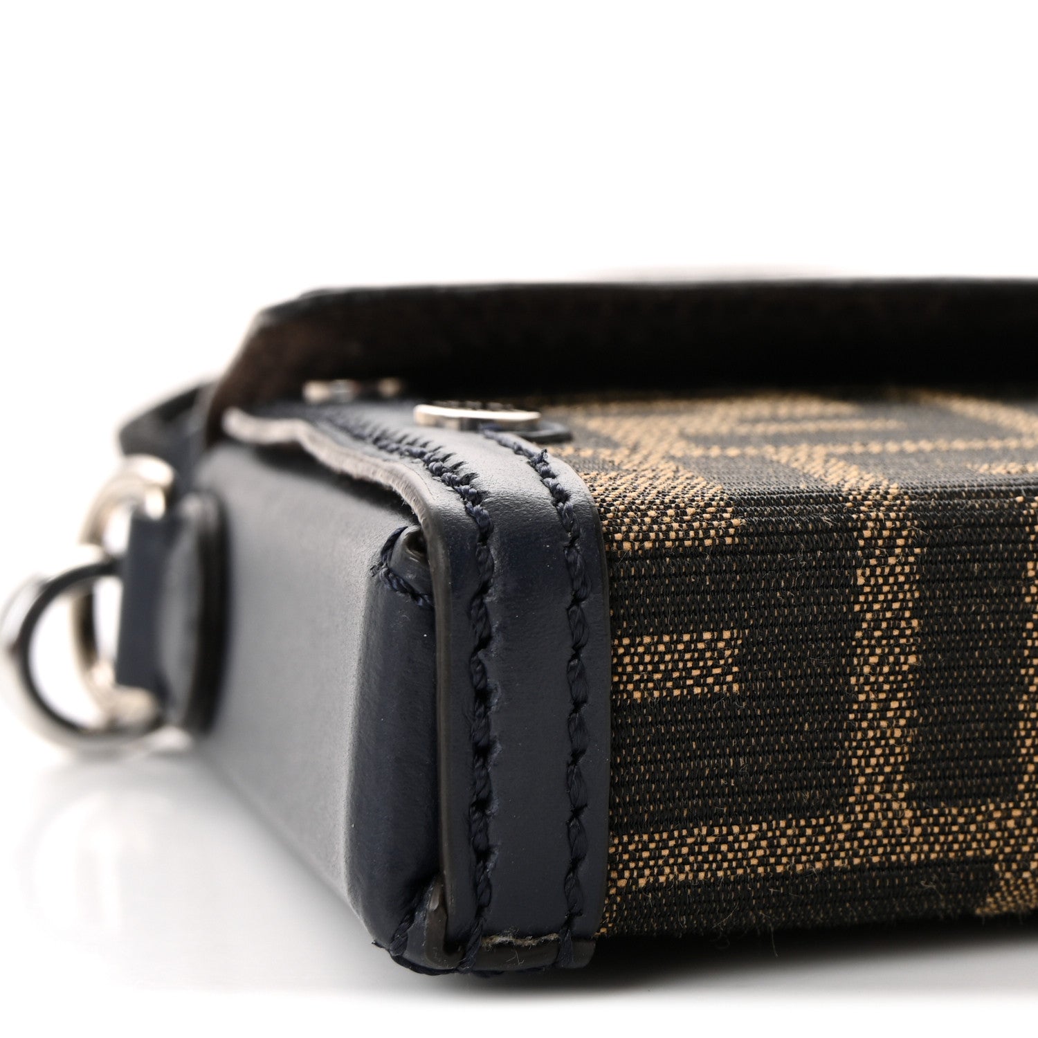 Fendi Recycled Fabric Jacquard Vitello King FF 1974 Baguette Soft Trunk Phone Pouch Tobacco Moro Notte 8 of 10