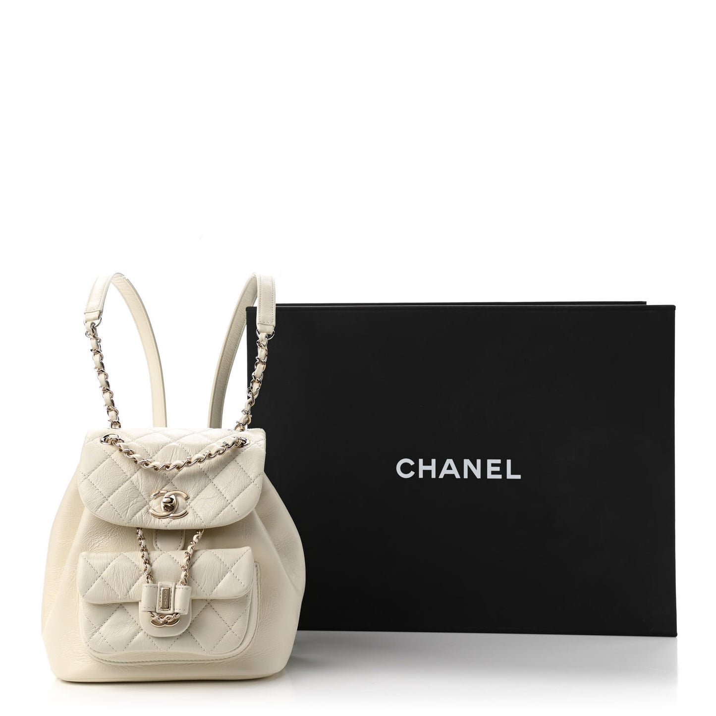 Glazed Aged Calfskin Quilted Small Duma Drawstring Backpack White