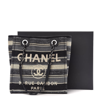 Chanel Striped Canvas Small Deauville Tote Grey Black 9 of 9