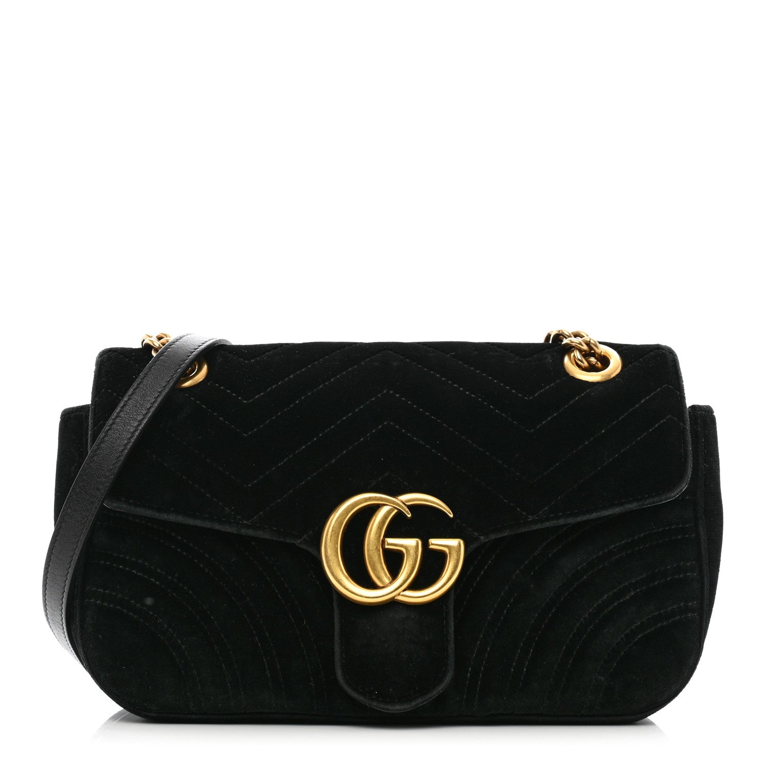 Gucci Velvet Matelasse Small GG Marmont Shoulder Bag Black 1 of 11