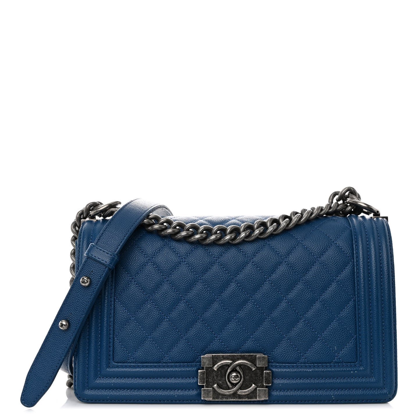 Caviar Quilted Medium Boy Flap Blue