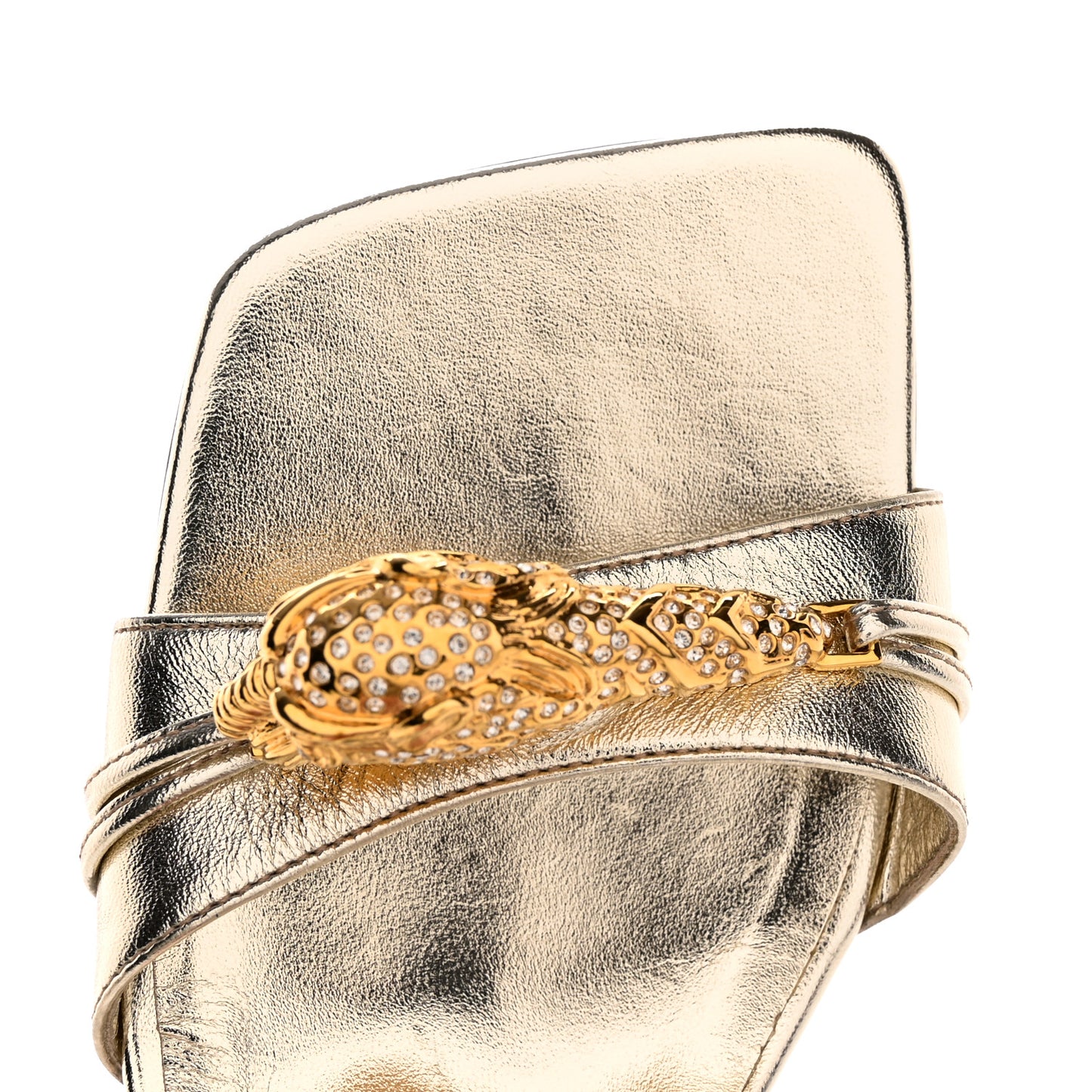 Metallic Nappa Dora Tiger Head Mid Heel Slide Sandals 37 Gold