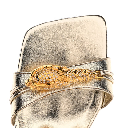 Gucci Metallic Nappa Dora Tiger Head Mid Heel Slide Sandals 37 Gold 10 of 15